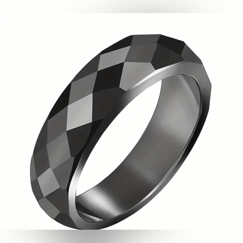 Durable Black Hematite Stone Ring - Stylish Unisex Design - Size 11